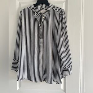 LOFT Black and White Striped Blouse